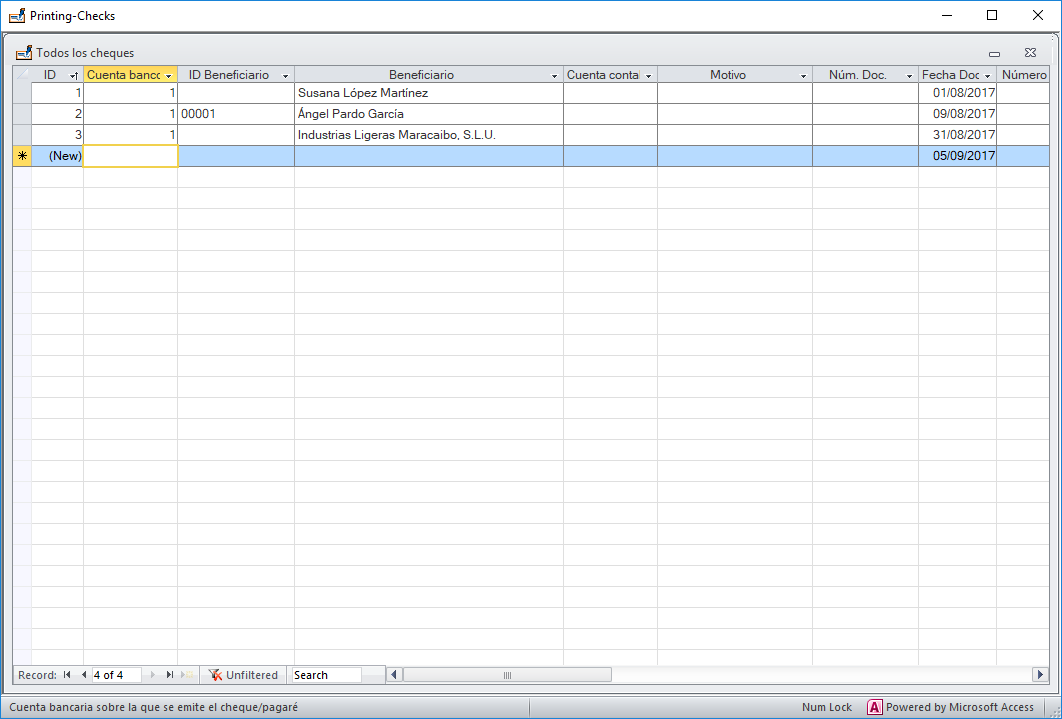 Listado editable de todos los cheques/pagarés