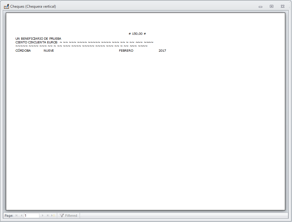 Vista previa de la impresión de chaques sueltos en vertical